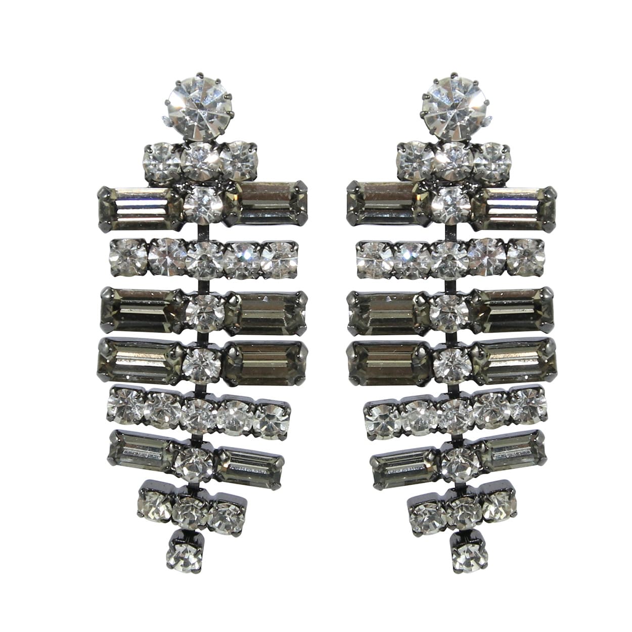 HQM Austrian Clear & Black Crystal SilverTone T-Bar Drop Earrings (Clip-On)