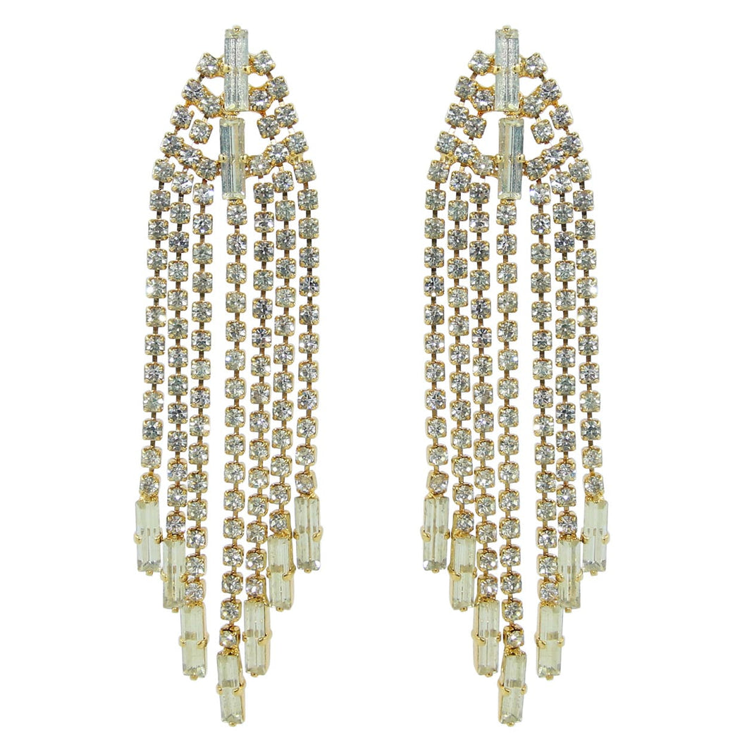 HQM Austrian Clear Crystal Gold Tone Delicate Deco Tassel Earrings (Pierced)