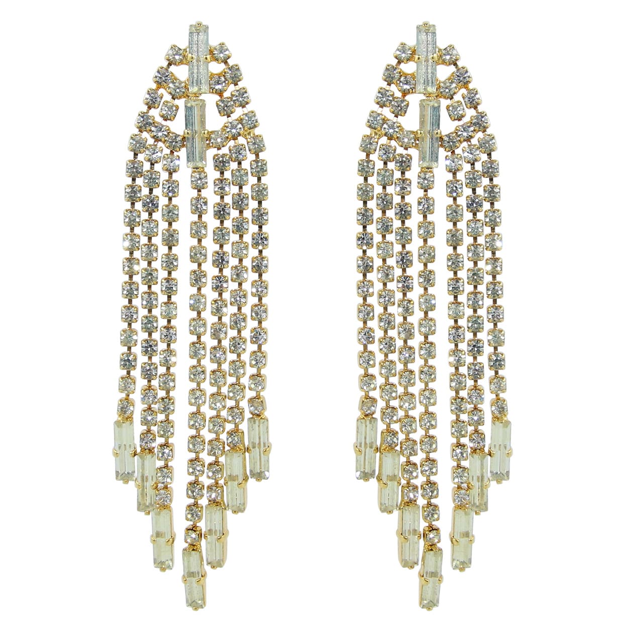 HQM Austrian Clear Crystal Gold Tone Delicate Deco Tassel Earrings (Pierced)