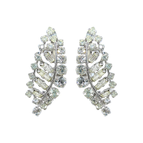 HQM Austrian Clear Crystal Delicate Leaf Earrings (Clip-On)
