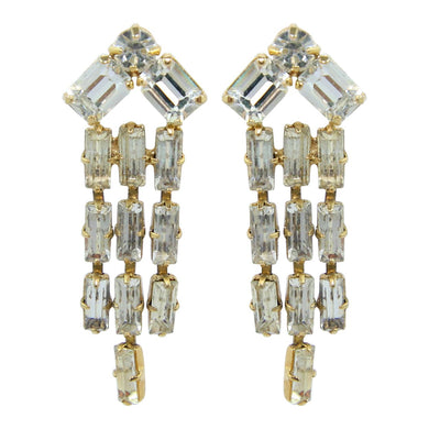 HQM Austrian Clear Crystal Three Tassel Tear Drop Earrings (Pierced)