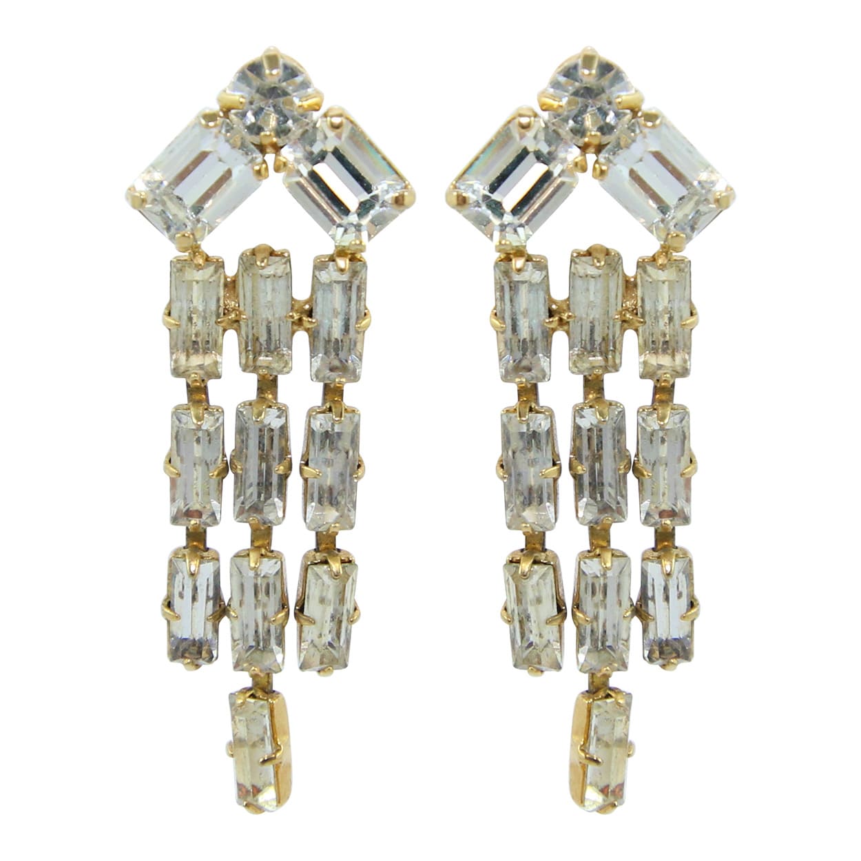 HQM Austrian Clear Crystal Three Tassel Tear Drop Earrings (Pierced)