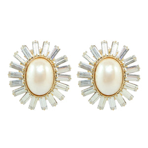 HQM Faux Pearl & Clear Crystal Spike Earrings (Clip-On)