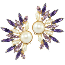 Load image into Gallery viewer, HQM Dramatic Faux Pearl, Light Amethyst &amp; Amethyst Spike Cuff Earrings (Clip-On)