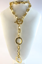 Load image into Gallery viewer, Vintage Signed Gold Tone &quot;Celine Paris&quot; Etched Chain Link Toggle Necklace c.1990s