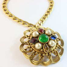 Load image into Gallery viewer, Signed Vintage Chanel Statement Pendant Red, Blue &amp; Green Gripoix Necklace