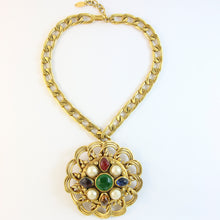 Load image into Gallery viewer, Signed Vintage Chanel Statement Pendant Red, Blue &amp; Green Gripoix Necklace