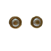 Load image into Gallery viewer, Vintage Givenchy Pearl and Gold Tone Logo Earrings (clip-on)