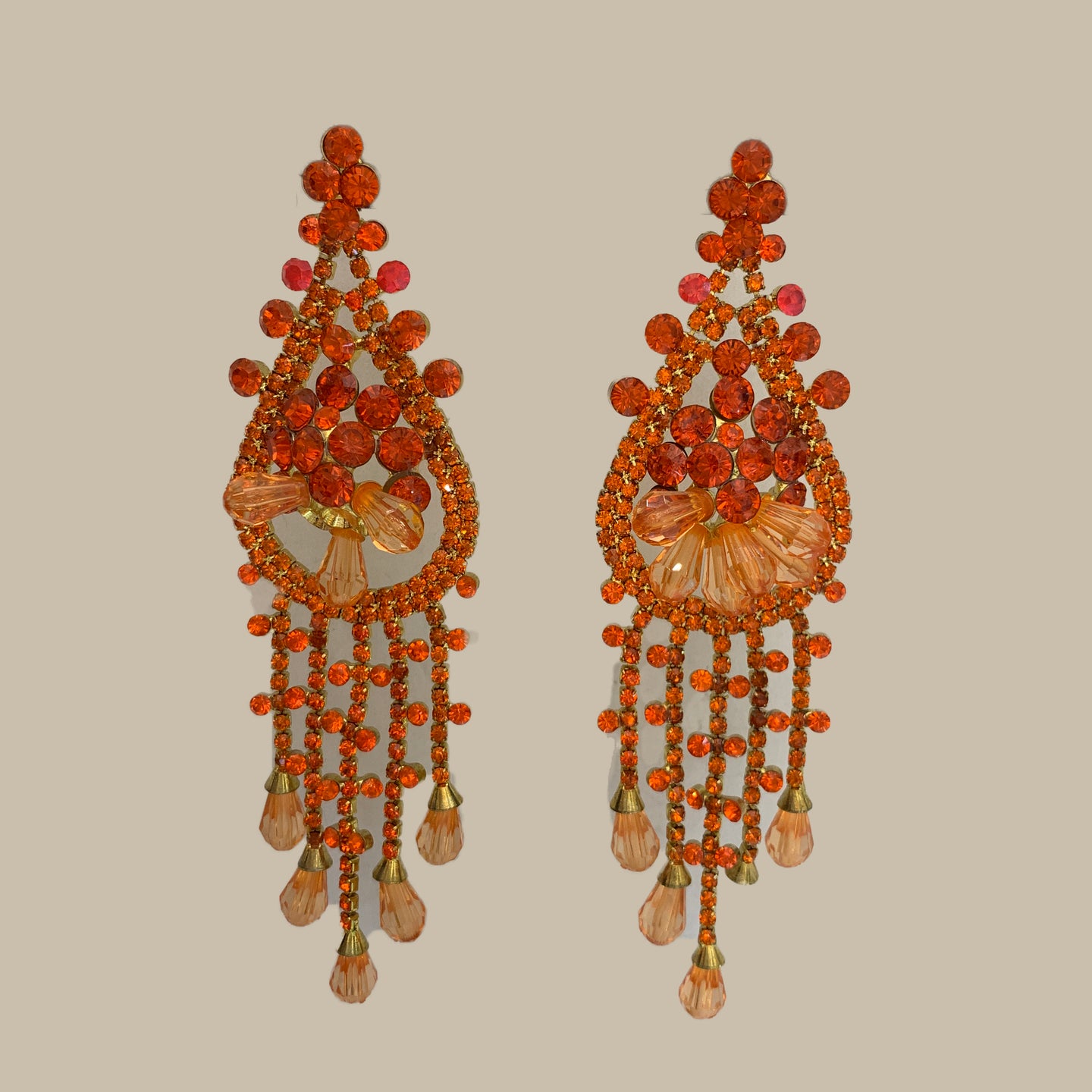 Floral Chandelier Tassel Earrings - Orange