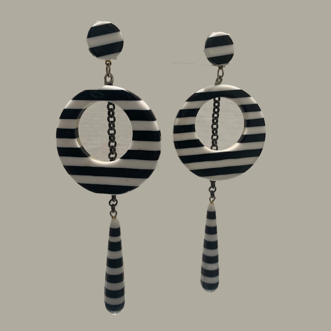 Vintage Art Deco style, white and black pinstripe earrings (pierced)