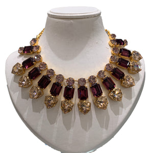 Harlequin Market Triple Crystal Accent Necklace -Clear, Amethyst & Light Rose