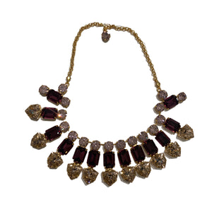 Harlequin Market Triple Crystal Accent Necklace -Clear, Amethyst & Light Rose