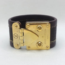 Load image into Gallery viewer, Signed Vintage Louis Vuitton Purple &amp; Gold Clasp Cuff