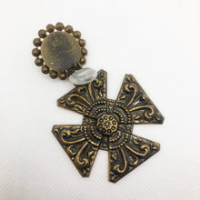 Load image into Gallery viewer, Vintage Oxidised Metal with Resin Stone Detail Maltese Cross Earrings (Clip-On)
