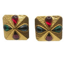 Load image into Gallery viewer, Signed YSL Square Gold &amp; Multi Colour Earrings (Clip-On)