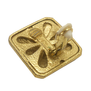 Signed YSL Square Gold & Multi Colour Earrings (Clip-On)