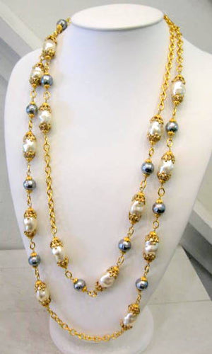 Signed Chanel Grey and White Baroque Pearl Sautoir