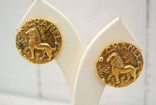 Signed Chanel Gold Medallion Earrings
