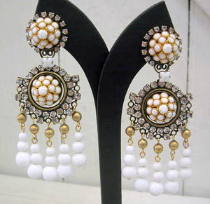Harlequin Market White and Bronze Embellished Drop Earrings
