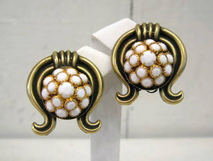 Harlequin Market White and Bronze Embellished Earrings