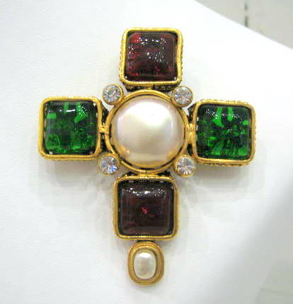 Signed Chanel 'Pate de verre' Cross Brooch