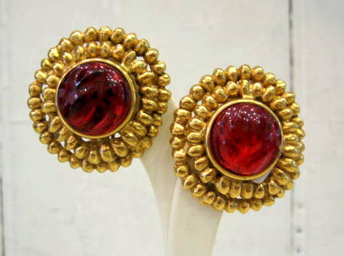 Vintage YSL Gold and Red Circle Earrings