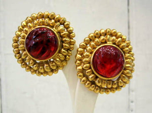 Vintage YSL Gold and Red Circle Earrings