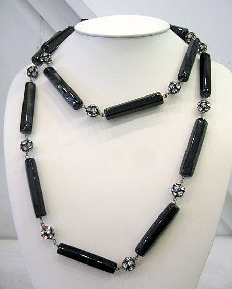 French Vintage 1960s Black Agate Necklace