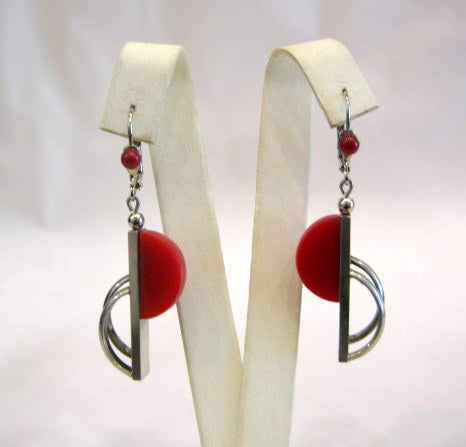 Vintage Galalith and Chrome Pierced Earrings
