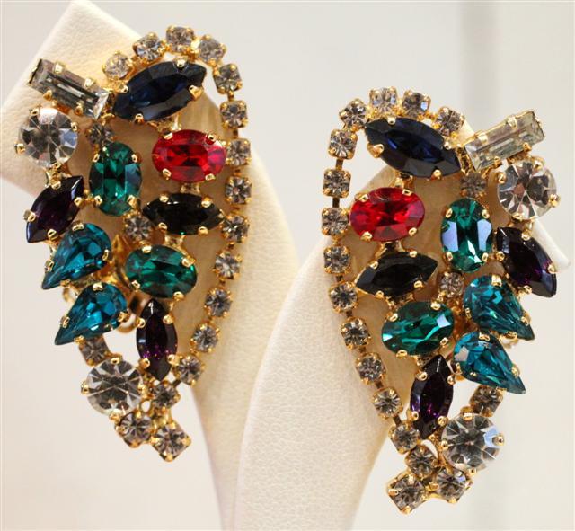 Harlequin Market Crystal Earrings -(Clip-On Earrings)