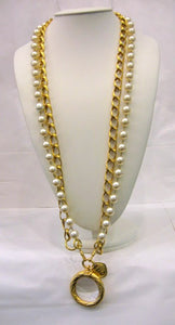 Chanel Sautoir Pearl &amp; Gold Chain with Magnifying Glass Pendant - Harlequin Market