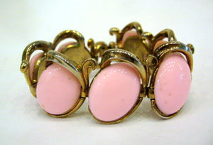 Vintage Gold Plated and Pink Glass Bracelet