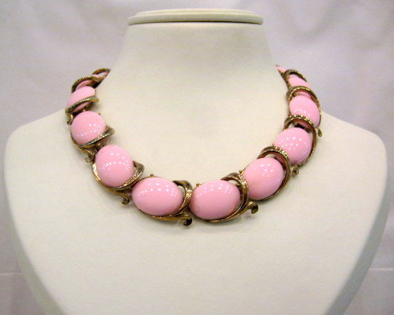 Vintage Gold Plated and Pink Glass Necklace