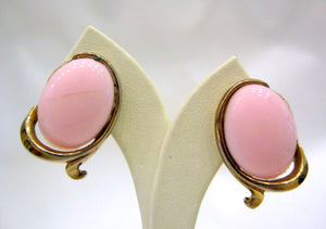 Vintage Gold Plated and Pink Glass Earrings