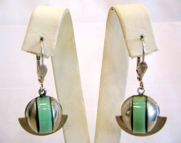 Art Deco Galalith & Chrome Earrings - Harlequin Market