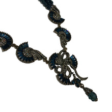 Load image into Gallery viewer, French Vintage Unsigned Blue &amp; Clear Crystal Antique Plated Art Deco Necklace