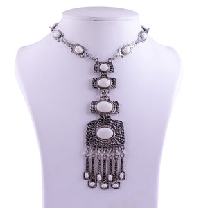 Vintage Silvertone Metal Necklace c.1930s with White Resin Stone Detail