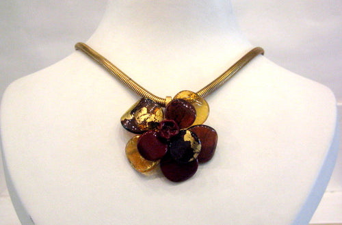 Pate-de-Verre 24k Gold Leaf Camelic Necklace