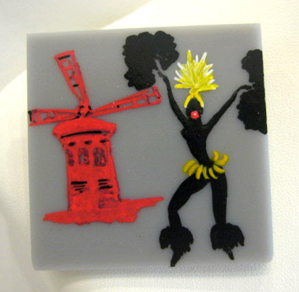 Hand Painted 'Moulin Rouge' Plastic Brooch