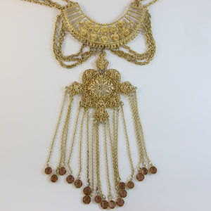 Vintage Goldette Sculptural Brutalist Style Goldtone Pendant Necklace c. 1970's