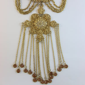 Vintage Goldette Sculptural Brutalist Style Goldtone Pendant Necklace c. 1970's