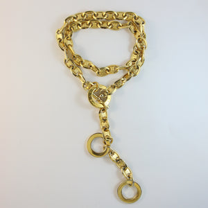 Vintage Signed Gold Tone "Celine Paris" Etched Chain Link Toggle Necklace c.1990s