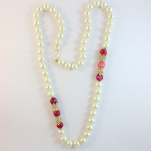 Load image into Gallery viewer, Signed Kenneth Jay Lane Faux Pearl Vintage Necklace With Pink Beads &amp; Crystal Rhinestones