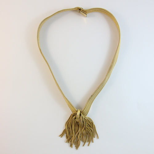 French Vintage Gold-Tone Tassel Pendant Necklace