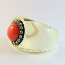 Load image into Gallery viewer, Signed Christian Lacroix Vintage Lucite Cuff Bangle With Crystal Rhinestones &amp; Blood Orange Cabochon Stone