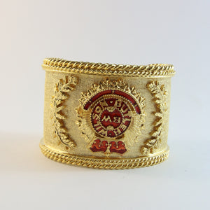 Vintage Signed Butler & Wilson Gold Plated - Red Enamel Emblem Cuff c.1940