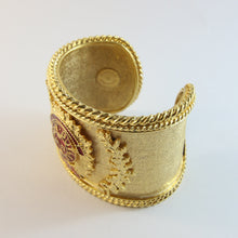 Load image into Gallery viewer, Vintage Signed Butler &amp; Wilson Gold Plated - Red Enamel Emblem Cuff c.1940