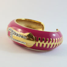 Load image into Gallery viewer, Signed Disaya French Vintage Cuff Bangle - Pink Enamel &amp; Crystal Rhinestones