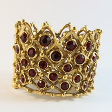 Load image into Gallery viewer, French Vintage Gold-Plated Crown Design Cuff Bangle With Red Crystals