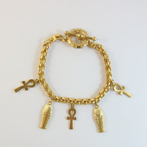Gold-Plated Charm Bracelet With Cross & Coffin Charms